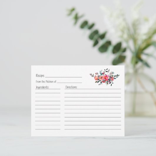 Coral Floral Recept Kaart (Staand voorkant)