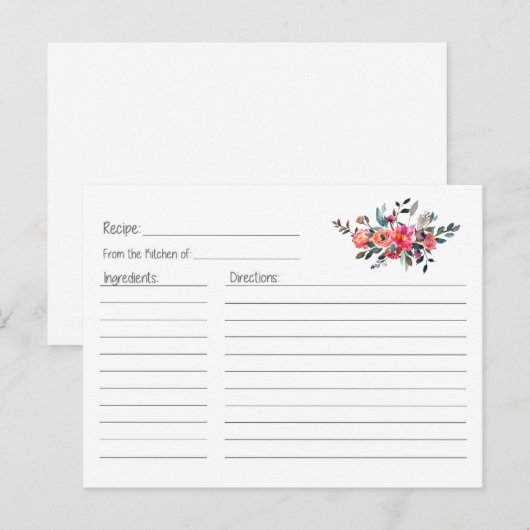 Coral Floral Recept Kaart (Voorkant / Achterkant)