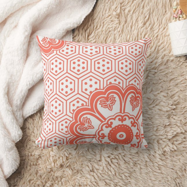 Coral Floral Retro Pattern Pillow Kussen (Deken)