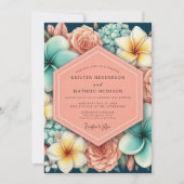 Coral Floral Romance Wedding Kaart (Voorkant)