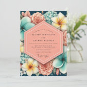 Coral Floral Romance Wedding Kaart (Staand voorkant)