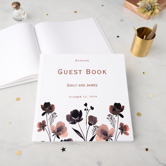 Coral Floral Wedding Gastenboek (Voorkant open)