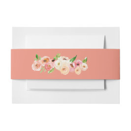 Coral Floral Wedding Invitation Belly Band Uitnodigingen Wikkel