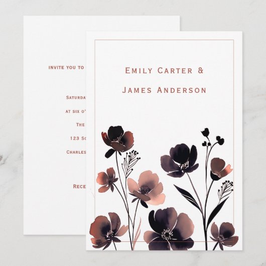 Coral Floral Wedding Kaart (Voorkant / Achterkant)