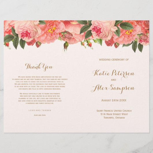 Coral Floral Wedding Programs (Voorkant)