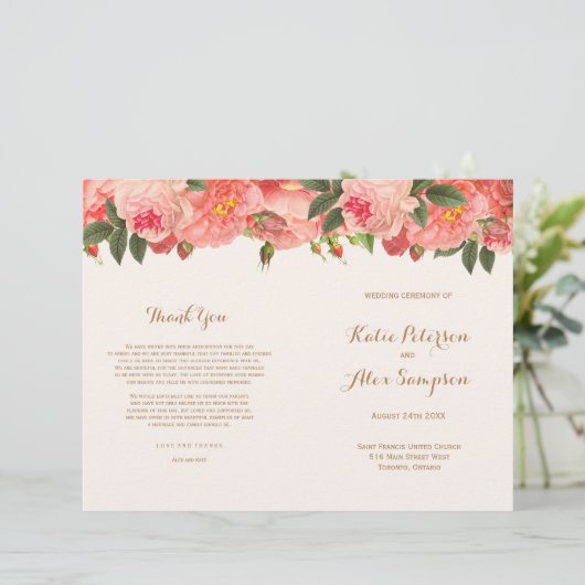Coral Floral Wedding Programs (Staand voorkant)