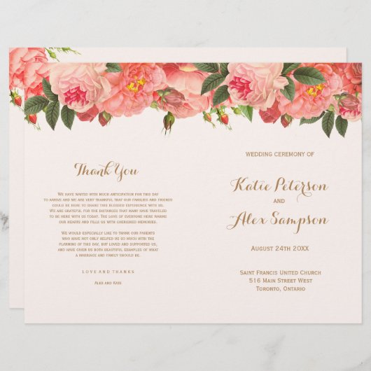 Coral Floral Wedding Programs (Voorkant / Achterkant)