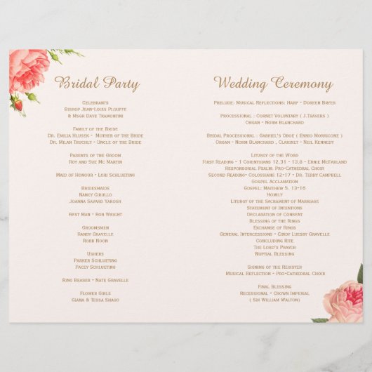 Coral Floral Wedding Programs (Achterkant)