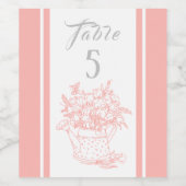 Coral Floral Wedding Table Numbers Wijn Etiket (Enkel label)