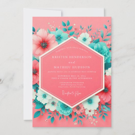 Coral Floral Whimsy Wedding Kaart (Voorkant)