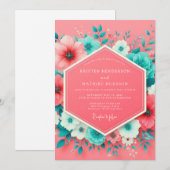 Coral Floral Whimsy Wedding Kaart (Voorkant / Achterkant)
