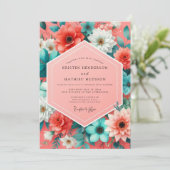 Coral Floral Whimsy Wedding Kaart (Staand voorkant)