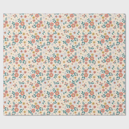 Coral Flower Garden Pattern Cadeaupapier (Vlak)