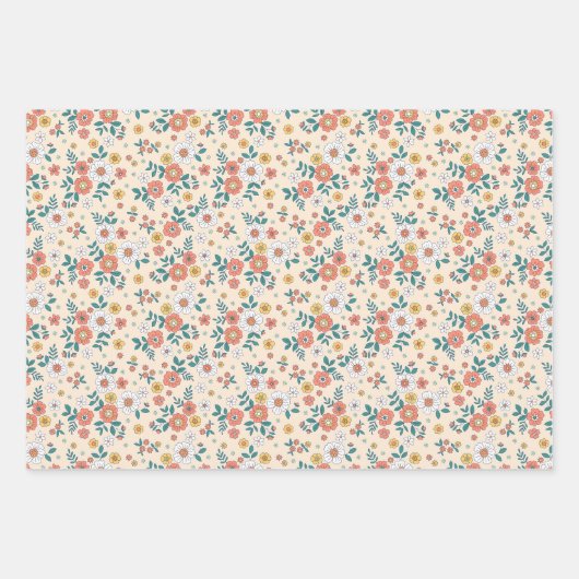Coral Flower Garden Pattern Inpakpapier Vel (Voorkant 2)