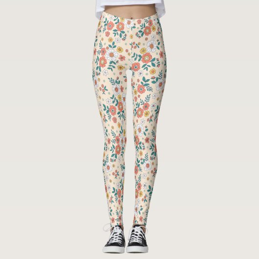 Coral Flower Garden Pattern Leggings (Voorkant)