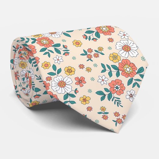 Coral Flower Garden Pattern Stropdas (Opgerold)