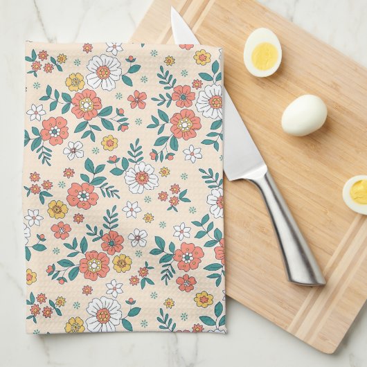 Coral Flower Garden Pattern Theedoek (Quarter Fold)