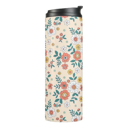 Coral Flower Garden Pattern Thermosbeker (Gedraaid links)