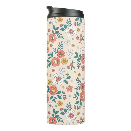 Coral Flower Garden Pattern Thermosbeker (Geroteerd rechts)