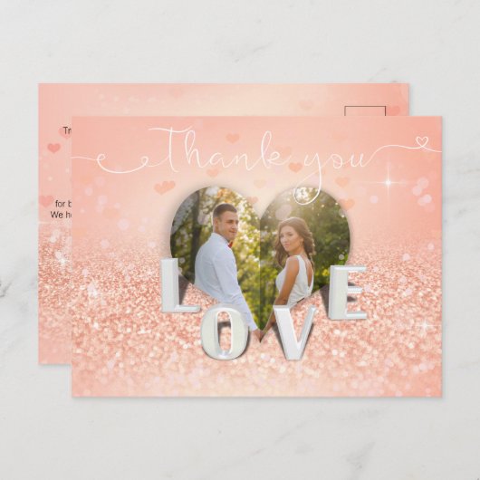 Coral Folded Heart Photo Weddenschap - Hartelijk d Briefkaart (Voorkant / Achterkant)