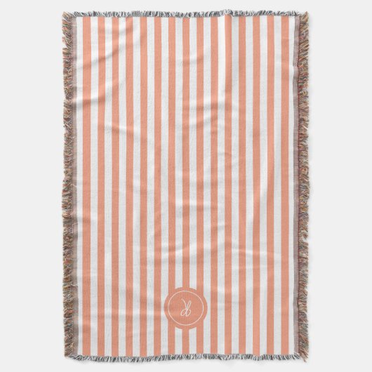 Coral French Beach Stripe Persoonlijk Monogram Deken (Voorkant Verticaal)