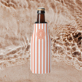 Coral French Beach Stripe Persoonlijk Monogram Flesjeskoeler