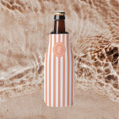 Coral French Beach Stripe Persoonlijk Monogram Flesjeskoeler