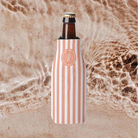 Coral French Beach Stripe Persoonlijk Monogram Flesjeskoeler