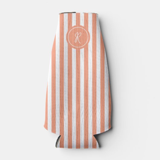Coral French Beach Stripe Persoonlijk Monogram Flesjeskoeler (Voorkant)