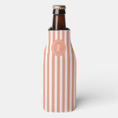 Coral French Beach Stripe Persoonlijk Monogram Flesjeskoeler (Fles Voorkant)