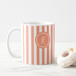 Coral French Beach Stripe Persoonlijk Monogram Koffiemok