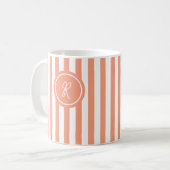 Coral French Beach Stripe Persoonlijk Monogram Koffiemok (Voorkant links)