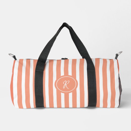 Coral French Beach Stripe Persoonlijk Monogram Plunjezak (Voorkant)