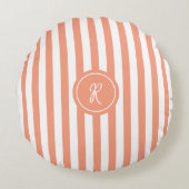 Coral French Beach Stripe Persoonlijk Monogram Rond Kussen (Voorkant)