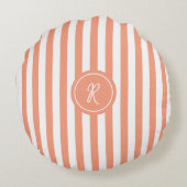 Coral French Beach Stripe Persoonlijk Monogram Rond Kussen (Achterkant)