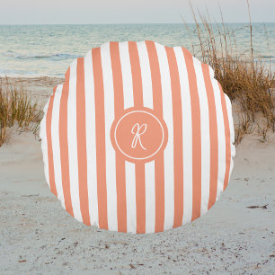 Coral French Beach Stripe Persoonlijk Monogram Rond Kussen