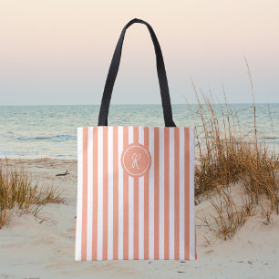 Coral French Beach Stripe Persoonlijk Monogram Tote Bag