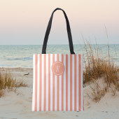 Coral French Beach Stripe Persoonlijk Monogram Tote Bag
