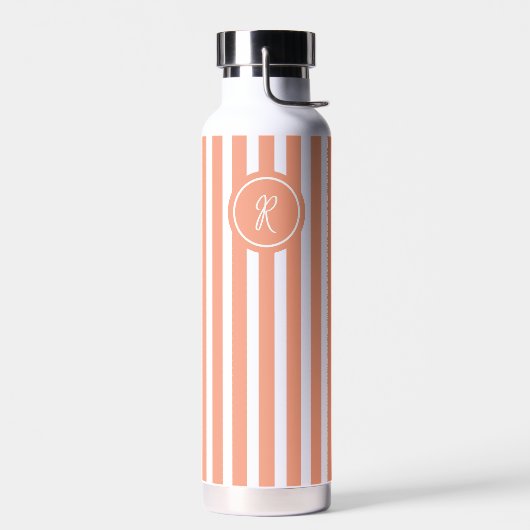 Coral French Beach Stripe Persoonlijk Monogram Waterfles (Links)