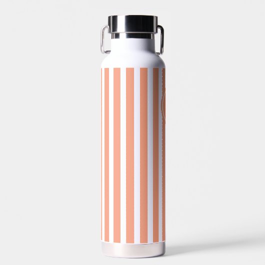 Coral French Beach Stripe Persoonlijk Monogram Waterfles (Voorkant)