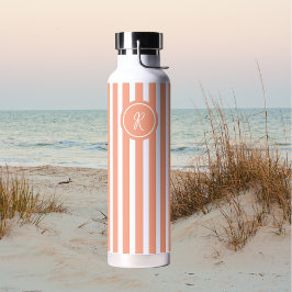 Coral French Beach Stripe Persoonlijk Monogram Waterfles