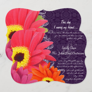Coral Fuchsia Eggplant Gerber Daisy Wedding Kaart