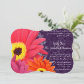 Coral Fuchsia Eggplant Gerber Daisy Wedding Kaart (Staand voorkant)