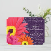 Coral Fuchsia Eggplant Gerber Daisy Wedding Kaart (Staand voorkant)