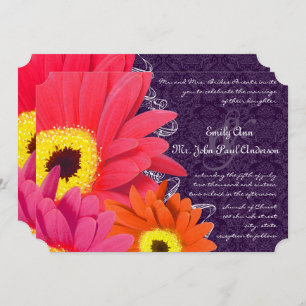 Coral Fuchsia Eggplant Gerber Daisy Wedding Kaart