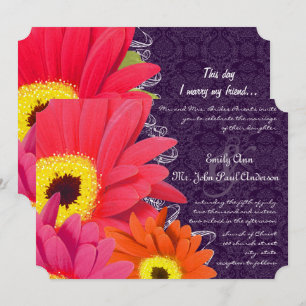 Coral Fuchsia Eggplant Gerber Daisy Wedding Kaart