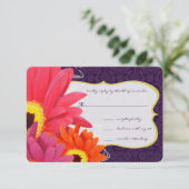 Coral Fuchsia Eggplant Gerber Daisy Wedding RSVP Kaartje (Staand voorkant)