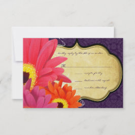 Coral Fuchsia Eggplant Gerber Daisy Wedding RSVP Kaartje