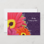 Coral Fuchsia Eggplant Gerber Daisy Wedding RSVP Kaartje (Achterkant)