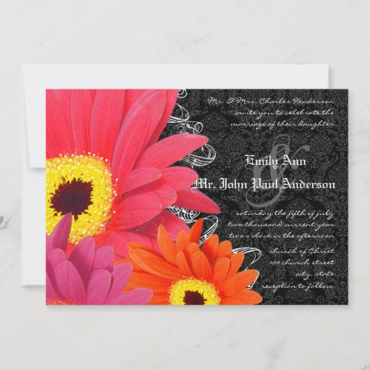 Coral & Fuchsia Gerber Daisy Wedding Invitation Kaart (Voorkant)